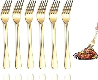 Gold Dinner Forks - Set of 6 Top Food Grade Stainless Steel Table Forks, 8 Inches, Mirror Polished & Dishwasher Safe, Use for Kitchen and Restaurant