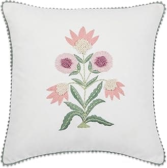haus & kinder Decorative Embroidered Cushion Cover | Knitted Duck Front Throw Pillow Cushion Cover for Sofa Living Room | 16inch x 16inch | Lone Flower