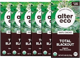 Alter Eco | Dark Chocolate Bars | Pure Dark Cocoa, Fair Trade, Organic, Non-GMO, Gluten Free (6-Pack Total Blackout)