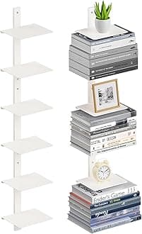 Floating Book Shelves for Wall, 6 Tier Invisible Floating Bookshelf, Vertical Spine Book Tower, Wall Mounted & Space Saving, Heavy Duty Metal Book Organizer for Home Office, 3 Pack White