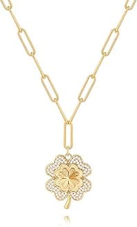 18k Gold Plated Chain Link Necklace for Women, Baroque Pearl/Compass Pendant Necklace