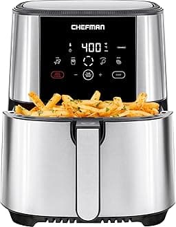 Chefman TurboTouch Air Fryer, The Most Compact And Healthy Way To Cook Oil-Free, One-Touch Digital Controls And Shake Reminder For The Perfect Crispy And Low-Calorie Finish