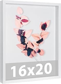 Califortree Large 16x20 Shadow Box Frame with Soft Linen Back - Jersey Frame Memory Display Case, 12 Push Pins Included, White