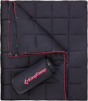 KingCamp Ultralight Camping Blanket, Packable Down Alternative Puffy Wearable Blankets Weatherproof Warm Package Quilt with Snap Buttons for Outdoor Hiking Travel Picnic Stadium (69"L x 53"W, Black)