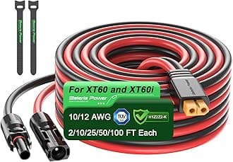 Bateria Power Solar to XT60 Charge Extension Cable 10AWG 50Ft, Solar Connector to XT60 Adapter Cable for Solar Panel to LiFePO4 Battery RV Portable Power Station Solar Generator,10AWG 50Ft