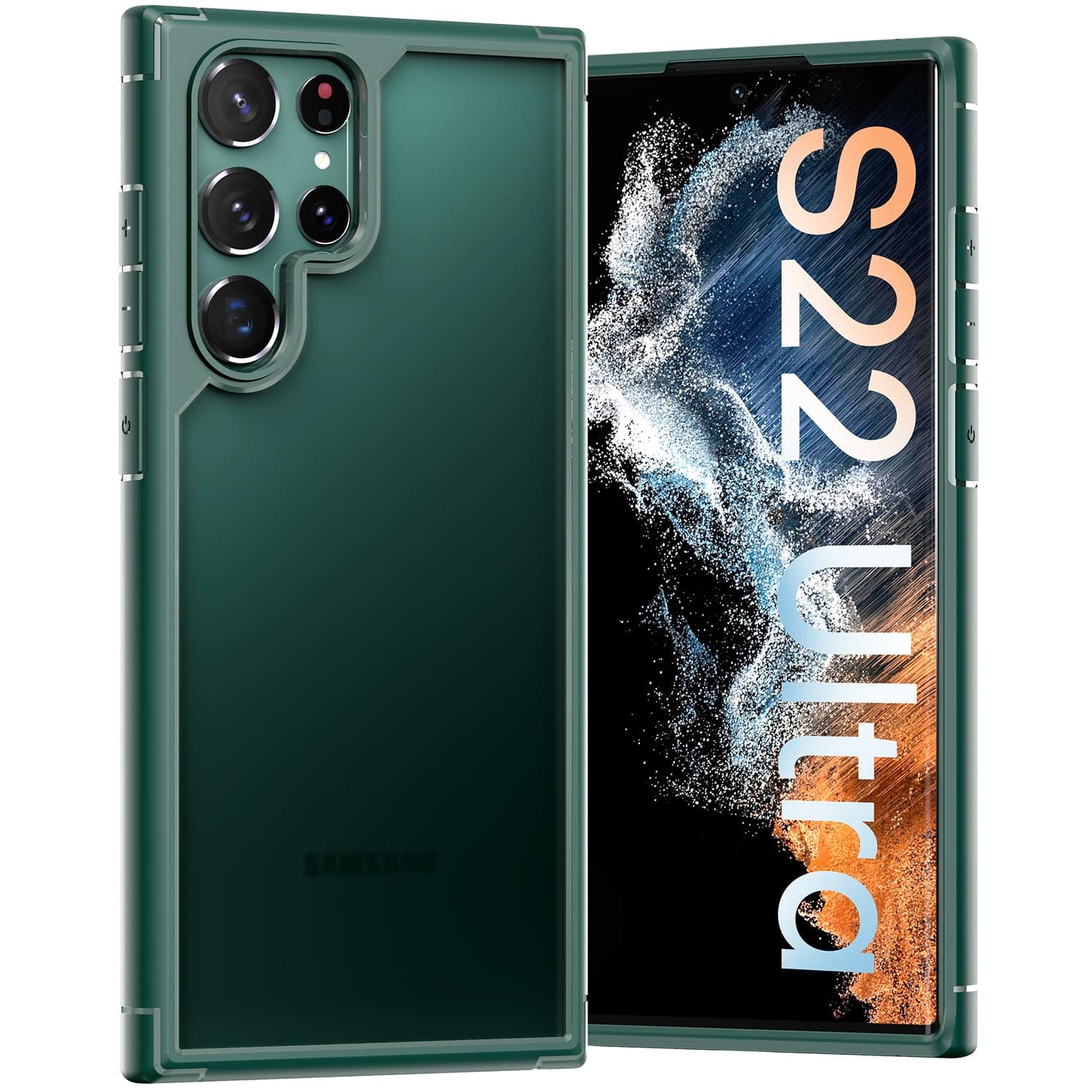 TOCOL 1+2 Pack Designed for Samsung Galaxy S22 Ultra Case, with 2 Pack Camera Lens Protector,Translucent Matte Hard Back [Military Grade Drop Tested] Protective Case for Galaxy S22 Ultra 5G, Green