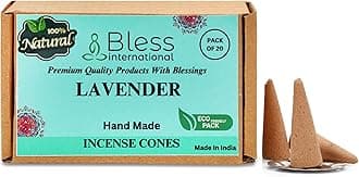 Lavender 100%-Natural-Incense-Cones Handmade-Hand-Dipped Organic-Chemicals-Free for-Purification-Relaxation-Positivity-Yoga-Meditation The-Best-scents (20 Count)