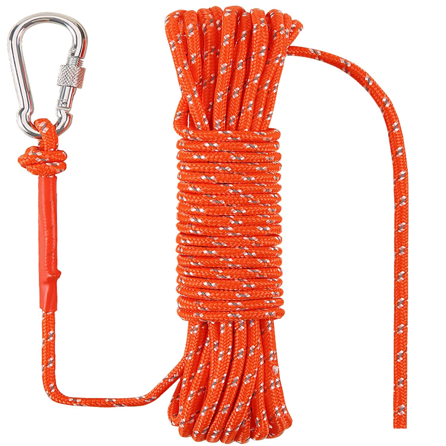 5/16 in x 32 ft Anchor Rope with Hook, Floating, Reflective Orange, for Marine, Boat, Kayak, Fishing, Mooring, Camping