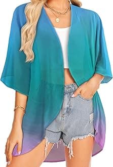 Women Kimono Cardigans Casual Summer Tops Cover up Open Front Floral Print Resort Wear