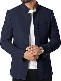 Mens Casual Suit Blazer Jackets Stand Mandarin Collar Lightweight Lined Business Dress Sport Coats