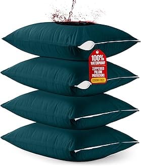 Utopia Bedding 4 Pack Waterproof Pillow Protectors with Zipper Queen Size (Teal), Bed Bug and Dust Mite Proof Pillow case Covers, Moisture Wicking Pillow Encasements 20 x 28 Inches