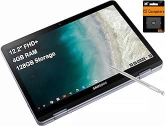 Chromebook Plus V2 360 2-in-1 Laptop w/Dual Webcam (12.2" FHD+ Touchscreen,Intel Celeron 3965Y, 4GB RAM, 128GB (64GB eMMC+64GB SD Card), Stylus Pen) Home & Education, IST SDCard, Chrome OS