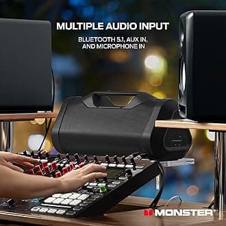 Monster Blaster 3.0 Portable Speaker, 120W Wireless Bluetooth, IPX5 Rechargeable Waterproof with USB Charge Out & Aux Input
