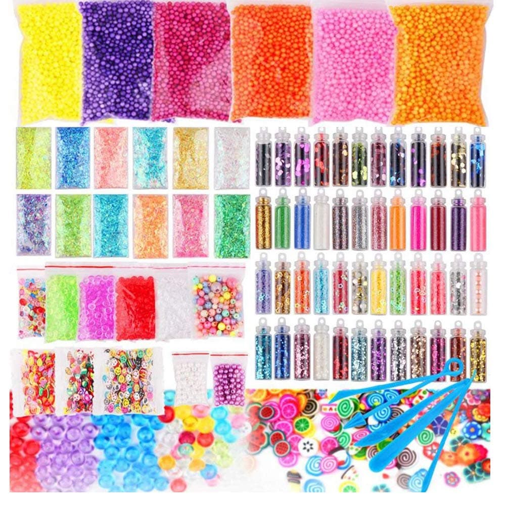 Dushi Slime Making Supplies Kit Include Fish Bowl Beads Foam Balls Glitter Shake Jars Colorful Sugar Paper for DIY Art Craft Decoration 82 Pack …