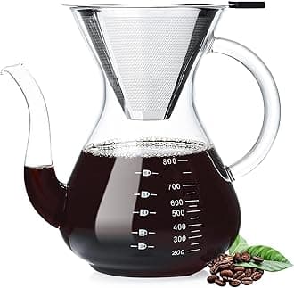 Unbreakable - Pour Over Coffee Maker with Double Stainless Filter 27 fl oz, Thickened Heat-Resistant Borosilicate Glass Pour Over Coffee Dripper, Stovetop Safe