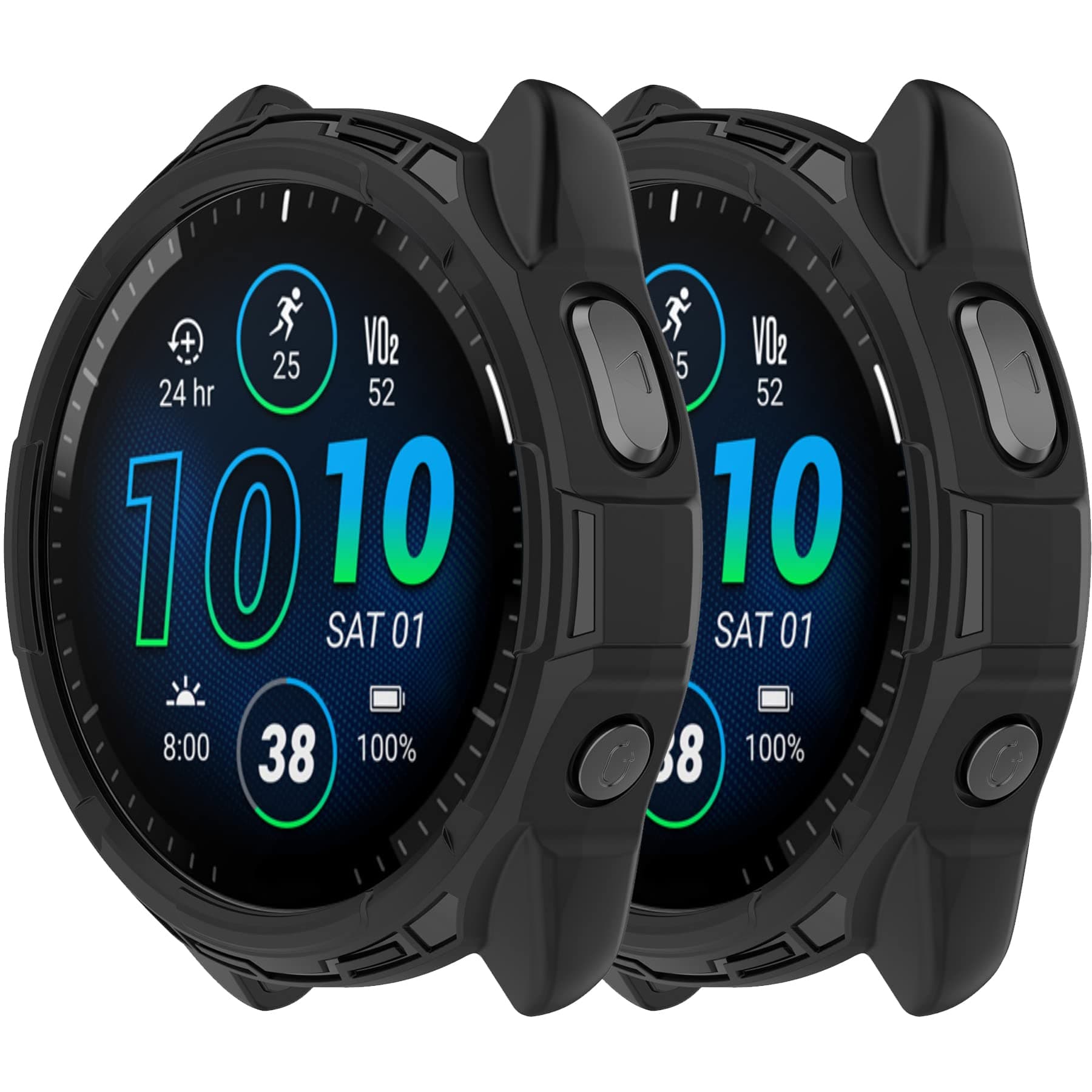 Cover Compatible with Garmin Forerunner 965 Case Soft TPU Anti-Scratch Bezel Bumper Frame Coverage Protective Shell Watch Accessories(Black&Black)