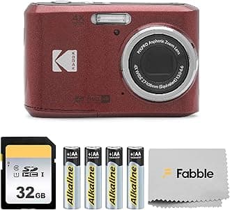KODAK PIXPRO FZ45 16MP Digital Camera with 4X Optical Zoom 27mm Wide Angle and 2.7" LCD Screen Bundle with 32GB SD Memory Card, AA Batteries (4 Pack), Lens Cleaning Cloth (Red)