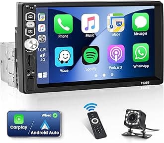 7 Inch Single Din Car Stereo Apple CarPlay Android Auto, 1 Din Touchscreen Radio Car Play Radio with Bluetooth Backup Camera AUX USB TF SD Slot SWC EQ Backlight Remote Control