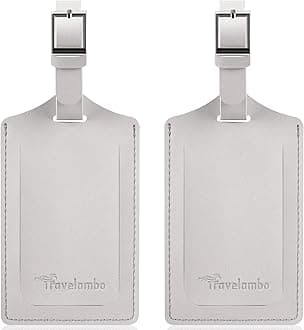 Travelambo Luggage Tags for Suitcases Faux Leather Privacy Protection 2 Pack Bag Tags Travel Accessories Essential, Light Grey