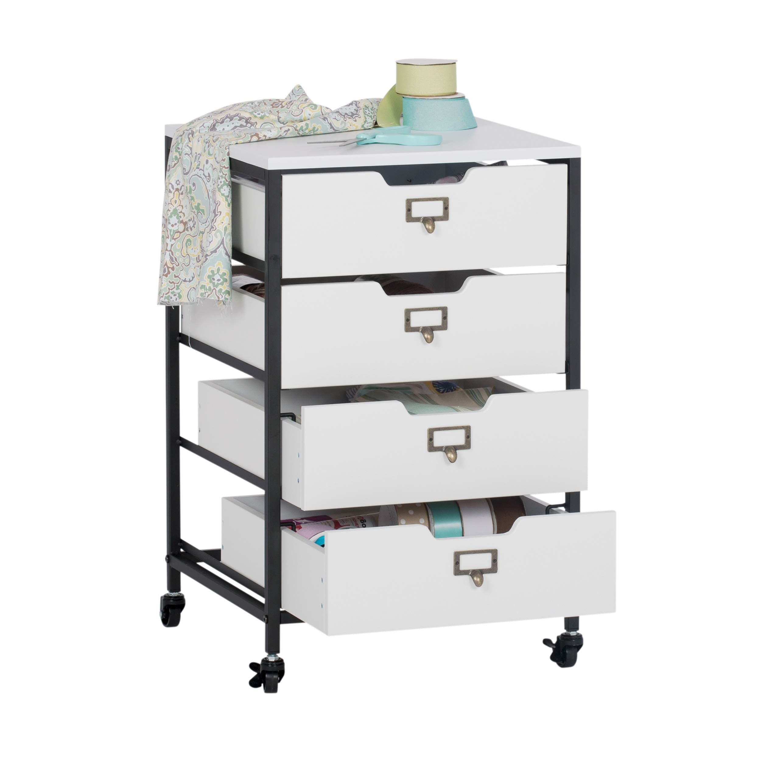 Sew Ready Charcoal/White 27" H 4-Drawer Mobile Storage Organizer Cart for Bathroom, Kitchen, Crafts, Home Office or Laundry Rooms