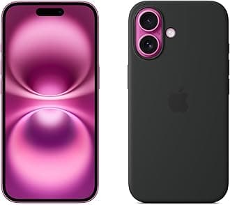 Apple iPhone 16 128GB: 5G Mobile phone with Apple Intelligence - Pink + Silicone Case with MagSafe - Black