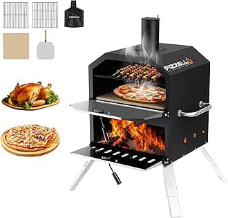 Pizzello Outdoor Pizza Oven 16'' Large Wood Fired 2-Layer Pizza Ovens with Pizza Stone, Pizza Peel, Grill Grate, Oven Cover, Outside Pizza Maker for Camping Backyard BBQ, Pizzello Grande 16