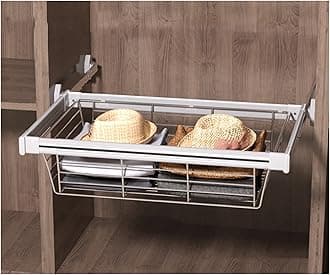Wardrobe Pull Out Baskets Slide Rail Cabinet Storage Basket, Suitable for Sorting Wardrobe Clothes and Storage and Air Drying of Kitchen Utensils (Color : Silver, Size : 514-564mm)