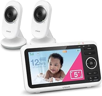 [Upgraded] VM350-2 Baby Monitor, 5" Screen,2 Cameras,1000ft Range, Night Vision, 2-Way Audio, Lullabies, Secure Transmission No WiFi
