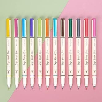 Brush Tip Marker Pens: Artist Markers Flexible Tip Water Based 12ct Assorted Colors for Journaling Adult Coloring Hand Lettering Calligraphy Pen Drawing Vibrant Colored