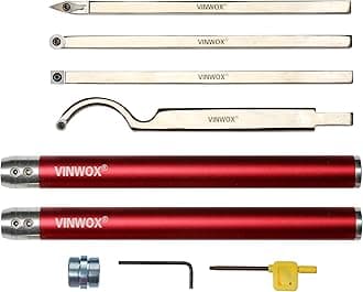 9 PCS Carbide Wood Lathe Turning Tool Set, Pen Turning tools, Including Swan Neck Hollower, Rougher, Finisher, Detailer, Aluminum Handles from 14" to 29", Fine Polished Stainless Steel Shank