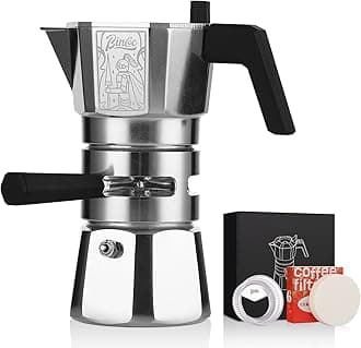 Bincoo GYKF0540 100ML Stovetop Espresso Maker Double Valve Espresso Coffee Pot Constant Temperature Moka Pot Coffee Accessories Italian Coffee Macine for Home (Silver)