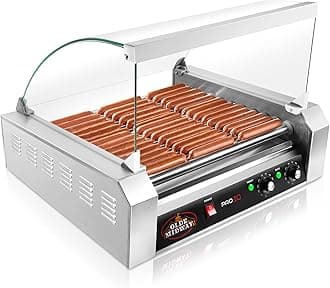 Olde Midway Electric 30 Hot Dog 11 Roller Grill Cooker Machine with Cover 1400-Watt - Commercial Grade
