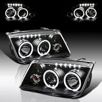 Autozensation Compatible with 1999-2005 VW Jetta/Bora Mk4, Left + Right Pair Headlamps Assembly, LED + Halo Projector Headlights Black