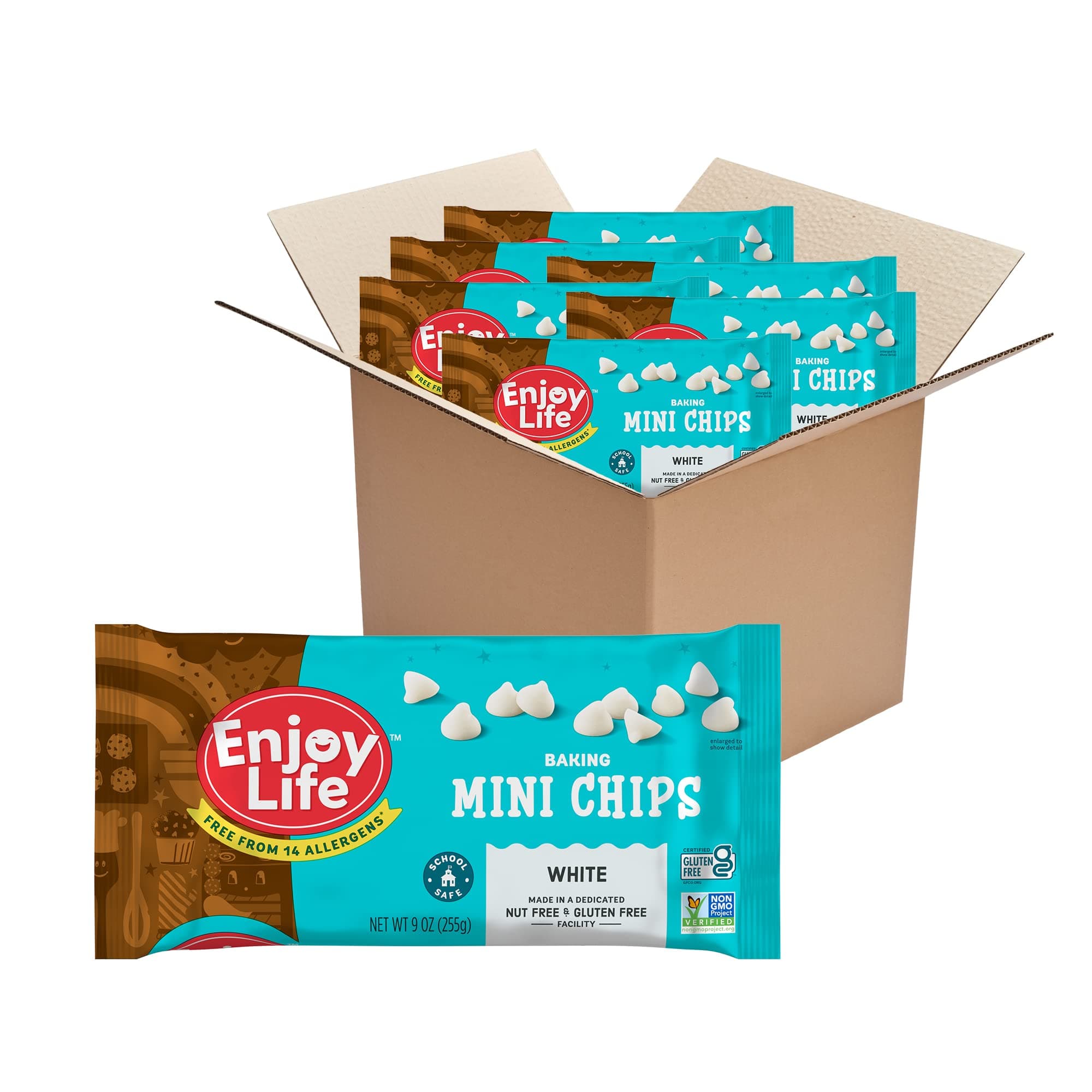 Enjoy Life Baking White Baking Chips, Dairy, Soy, & Nut Free, Non GMO, Gluten Free, Vegan Chocolate Chips, 9 oz (Pack of 6), Bake The Best Brownies, Cakes, Cookies, & Pancakes