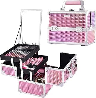Joligrace Makeup Train Case Makeup Case Organizer Portable Cosmetic Box Storage with 2 Trays Mirror Locking Make Up Travel Case for Nail Kits Cosmetics Craft Traveling Makeup Box Mermaid Pink