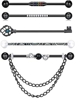 QWALIT Industrial Piercing Jewelry - Industrial Earrings for Women & Men, 16g & 14g, Surgical Stainless Steel Barbell & Bar Piercing