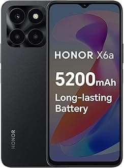 HONOR X6a Mobile Phone Unlocked, 6.5-Inch 90Hz Fullview Display, 4GB+128GB, 5200 mAh Long-lasting Battery, 50MP Triple Camera, Android 13(2 Year Warranty), Midnight Black