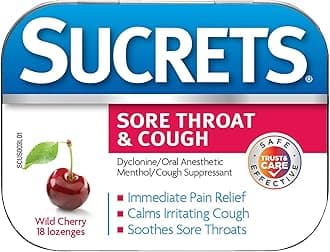 Sucrets Classic Sore Throat Lozenges, Wild Cherry, 18 Count