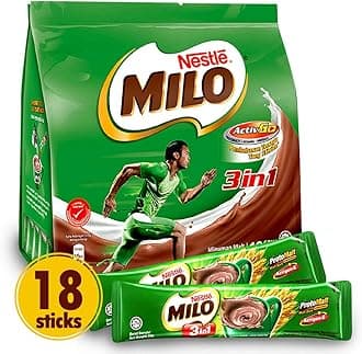 Nestle Milo 3-in-1 Chocolate Powder (Richer than The Original) - Instant Malt Chocolate Milk Powdered Drink - Fortified Energy Drink - More Chocolatey & More Malty - Imported from Malaysia, 18 Sticks