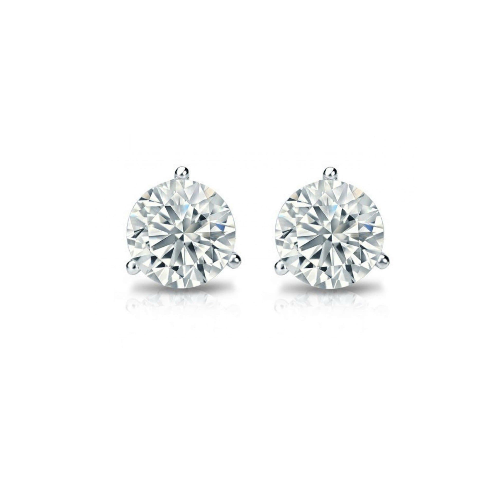 Sale! Tiny Solitaire 14k White Gold Round Diamond Stud Earrings (Promo)(Color- KLMN,Clarity I3/I4)Martini Setting(0.12)