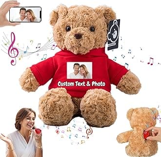 Personalised Teddy Bear with Voice Recording, Bear Plush Toy with Text+Photo, Customised Gift for Valentines Christmas