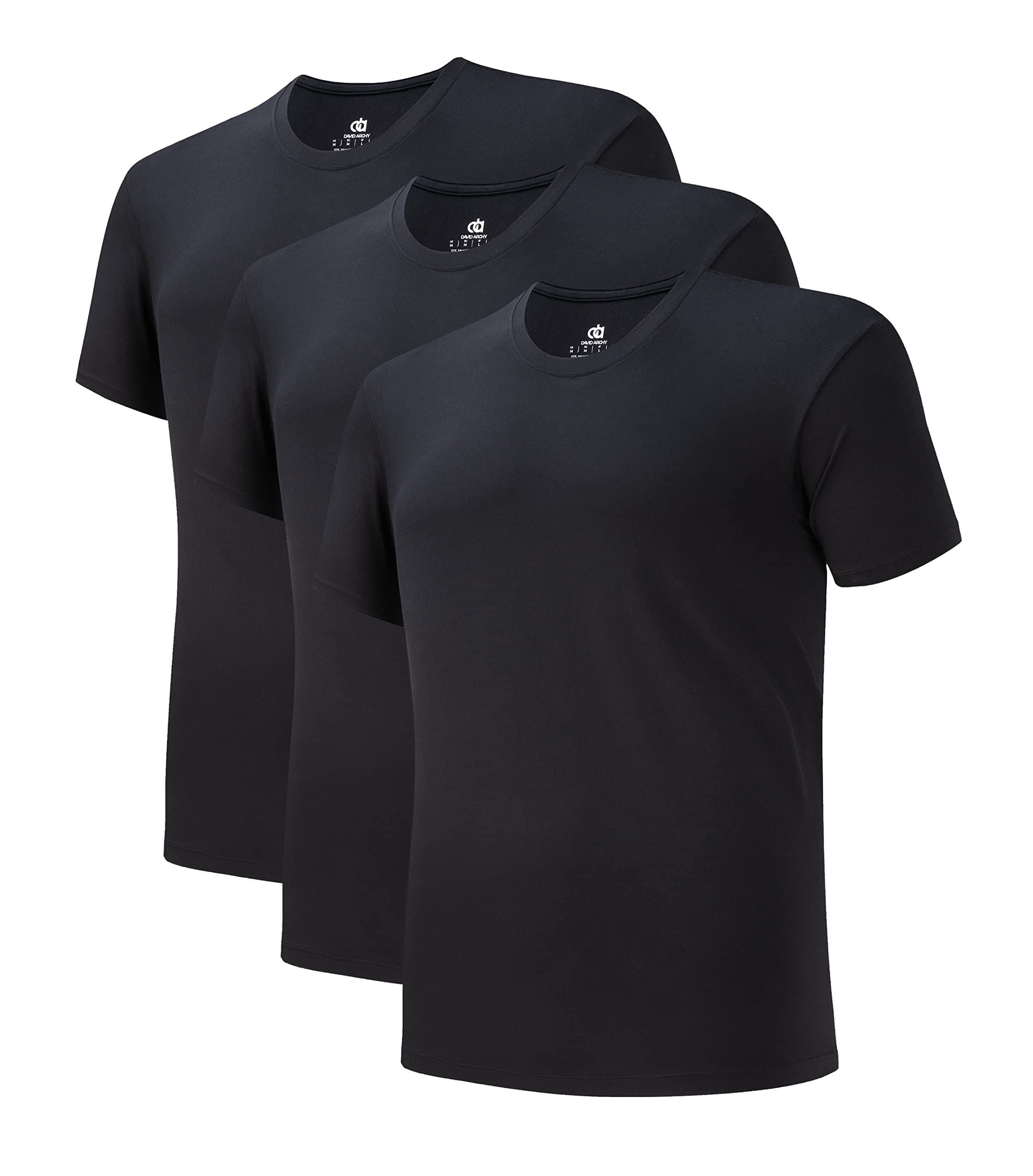 DAVID ARCHYMen's Undershirts Micro Modal Ultra Soft T-Shirts Stretch Moisture-Wicking Crewneck Tees for Men, 3-Pack (XXL, Black)