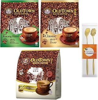 Old Town Malaysia White Instant Coffee 3 in 1, Three Flavors - powder，旧街白咖啡(Hazelnut, Original, Cane Sugar Coffee， Gift 2 coffee Stirrers)