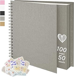 12X12 Inch DIY Scrapbook Photo Album, Kraft Blank Paper Scrap Book 100 Pages Memory Book for Wedding Family, Light Gray