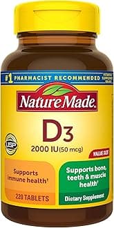 Vitamin D3 2000 IU (50 mcg), Dietary Supplement for Bone, Teeth, Muscle and Immune Health Support, 220 Tablets, 220 Day Supply