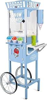 Snow Cone Cart, 54-Inch, Makes 72 ICY Treats, Vintage Snow Machine Includes Metal Scoop, 2 Syrup Bottles, 100 Paper Cups/Spoons, Storage Compartment, Wheels for Easy Mobility, Blue