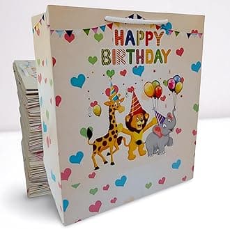 IncyWincy 30 Pcs Happy Birthday Design Return Gift Reusable Paper Goody Tote Bags For Birthday Wedding Reception Engagement Housewarming Diwali Christmas Occasions| Pack Of 30, White