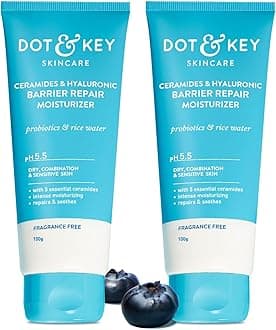 Dot & Key Ceramides Moisturizer (Pack of 2, 100 gms each) with Hyaluronic for Intense Moisturizing | With Probiotic & Rice Water I Barrier Repair Cream | For Dry Skin, Normal Skin & Sensitive Skin