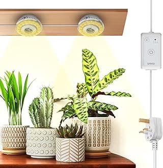 Dimmable Puck Grow Light for Indoor Plants,150W Equivalent 2-Head Full Spectrum LED Plant Lamp with Timer 4H/8H/12H, 4 Level Brightness, Ceramic Tech for Seedlings Flowers Succulents - White
