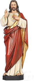 BC Catholic Sacred Heart of Jesus Statue, 14.75" H Jesus Christ Catholic Figurine, Religious Gift, Handpainted by Buildclassic